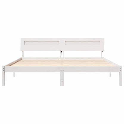 vidaXL Bed Frame with Headboard White 200 x 200 cm Solid Pine Wood