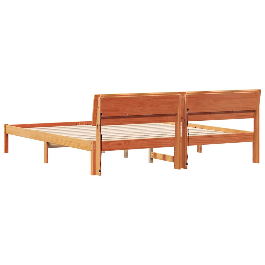 vidaXL Bed Frame with Headboard Brown 200 x 200 cm Solid Pine Wood