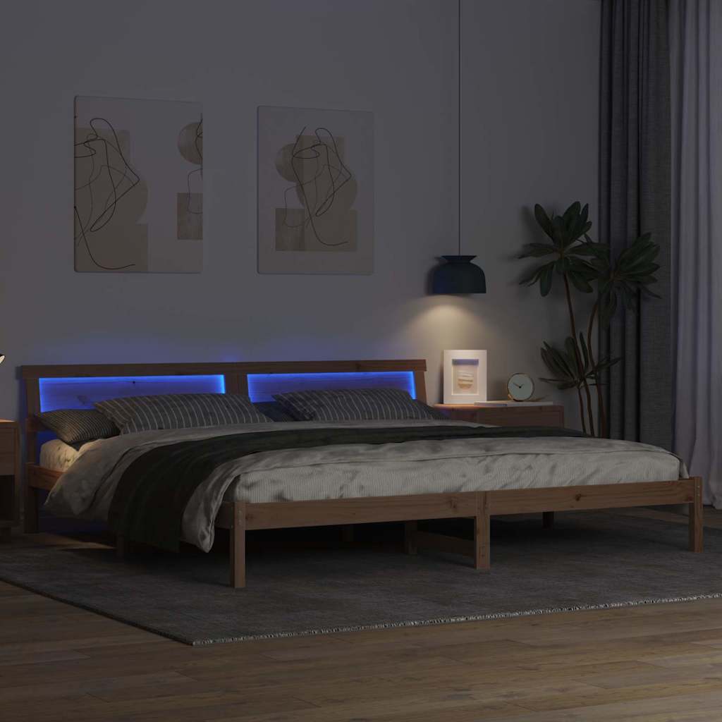 vidaXL Bed Frame with Headboard Brown 200 x 200 cm Solid pine wood