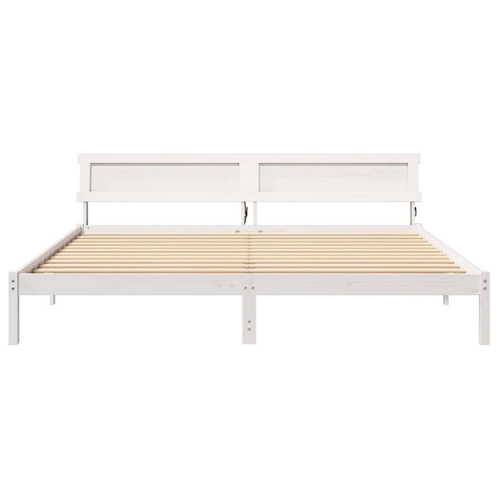 vidaXL Bed Frame with Headboard White 200 x 200 cm Solid Pine Wood
