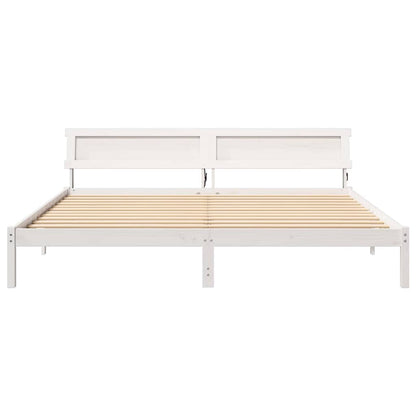 vidaXL Bed Frame with Headboard White 200 x 200 cm Solid Pine Wood