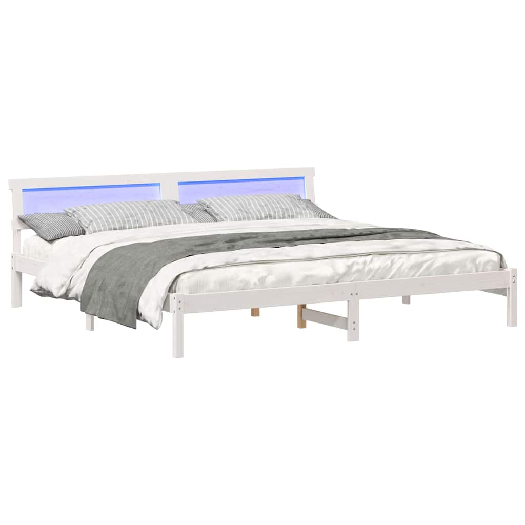 vidaXL Bed Frame with Headboard White 200 x 200 cm Solid Pine Wood