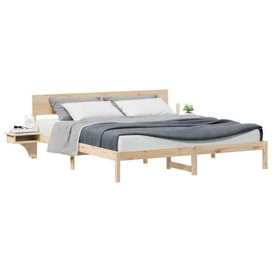 vidaXL Bed Frame with Headboard Brown 200 x 200 cm Solid Pine Wood