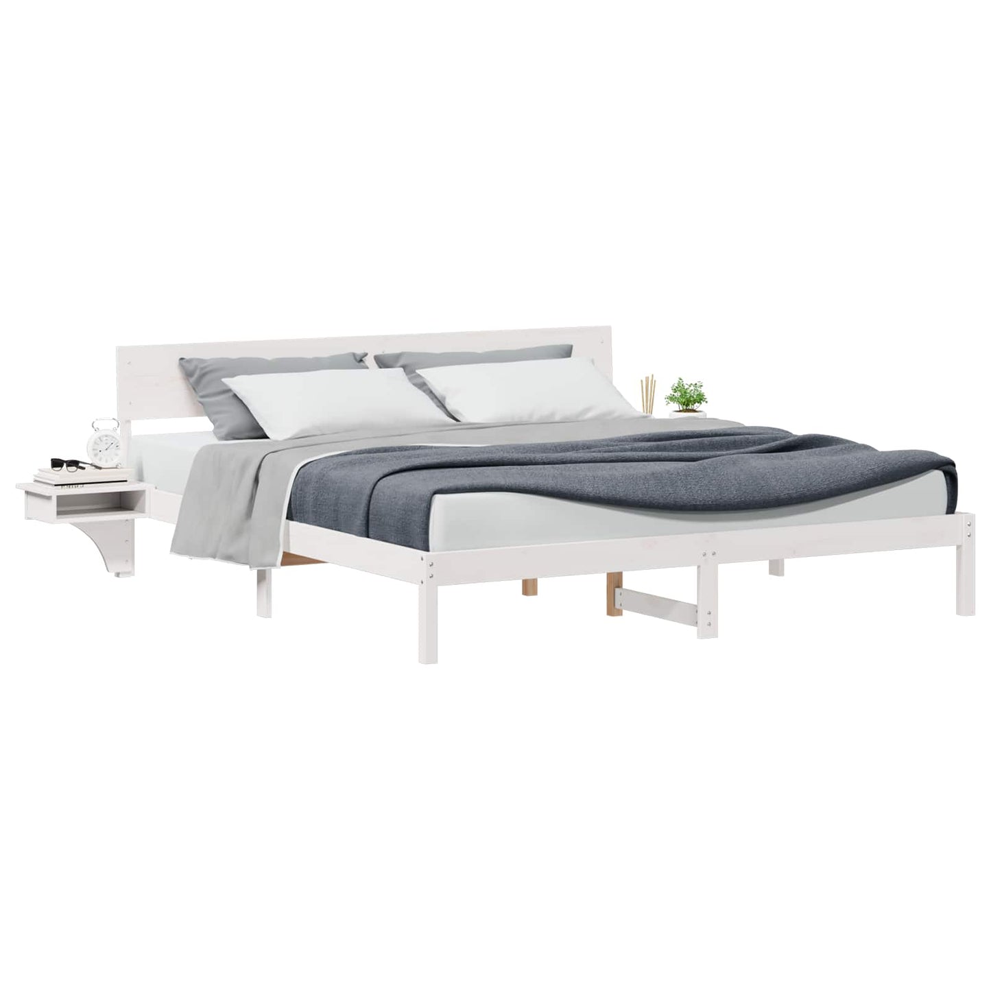 vidaXL Bed Frame with Headboard White 200 x 200 cm Solid Pine Wood