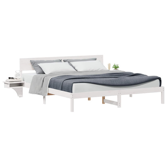 vidaXL Bed Frame with Headboard White 200 x 200 cm Solid Pine Wood