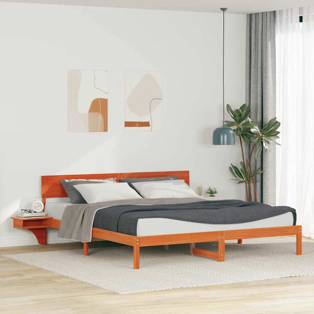 vidaXL Bed Frame with Headboard Wax Brown 200 x 200 cm Solid Pine Wood