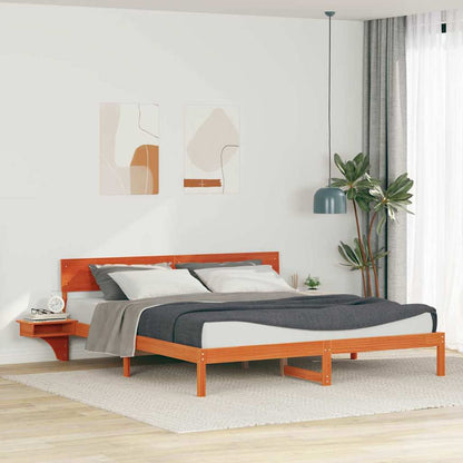 vidaXL Bed Frame with Headboard Wax Brown 200 x 200 cm Solid Pine Wood