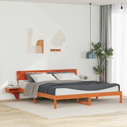 vidaXL Bed Frame with Headboard Wax Brown 200 x 200 cm Solid Pine Wood