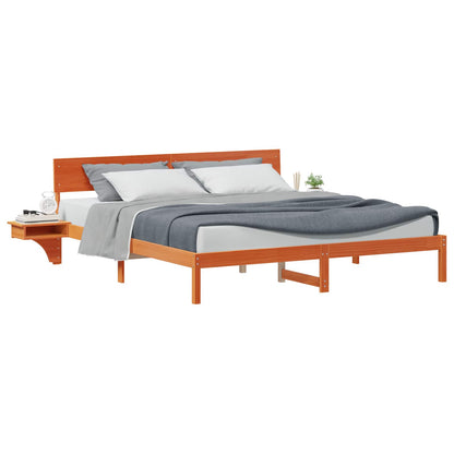 vidaXL Bed Frame with Headboard Wax Brown 200 x 200 cm Solid Pine Wood