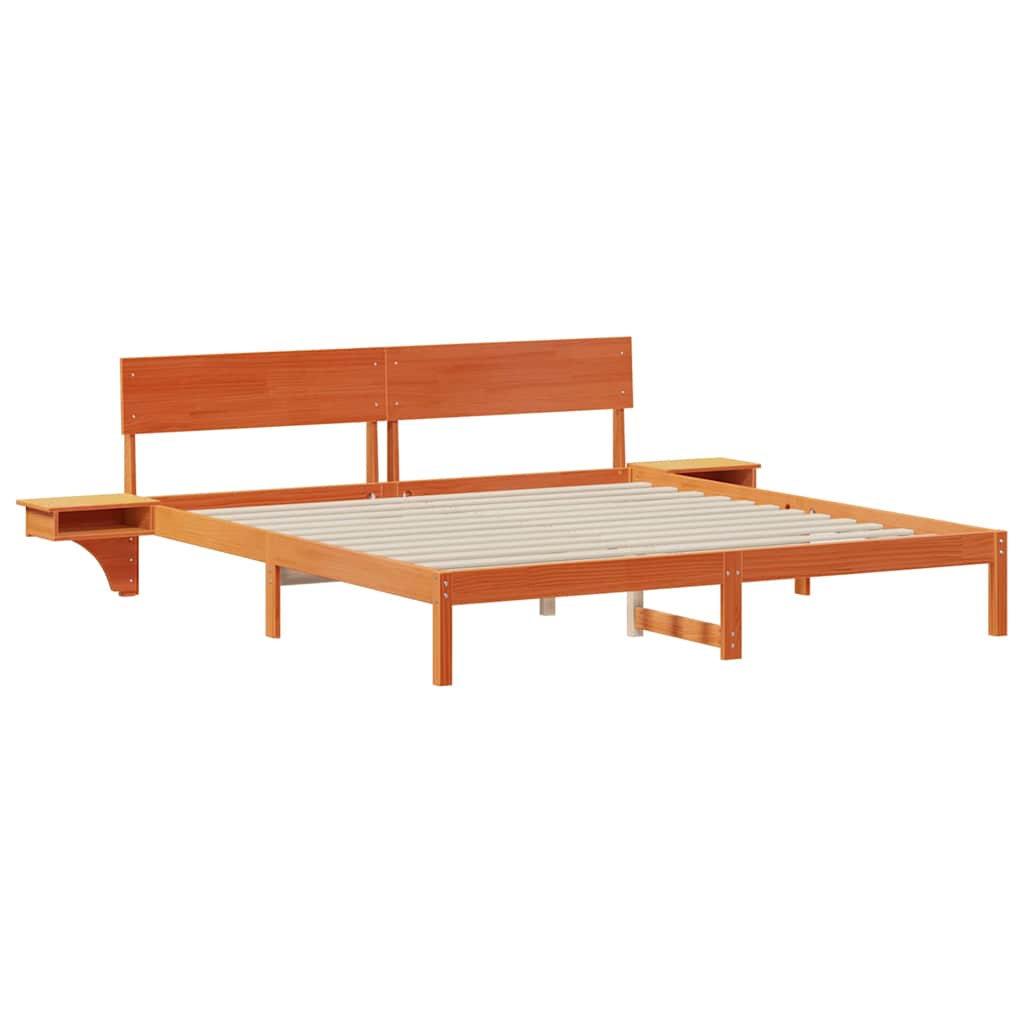 vidaXL Bed Frame with Headboard Wax Brown 200 x 200 cm Solid Pine Wood