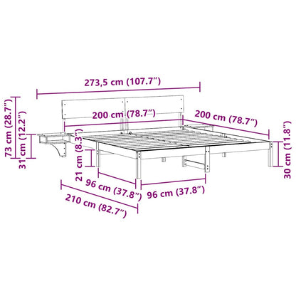 vidaXL Bed Frame with Headboard Wax Brown 200 x 200 cm Solid Pine Wood