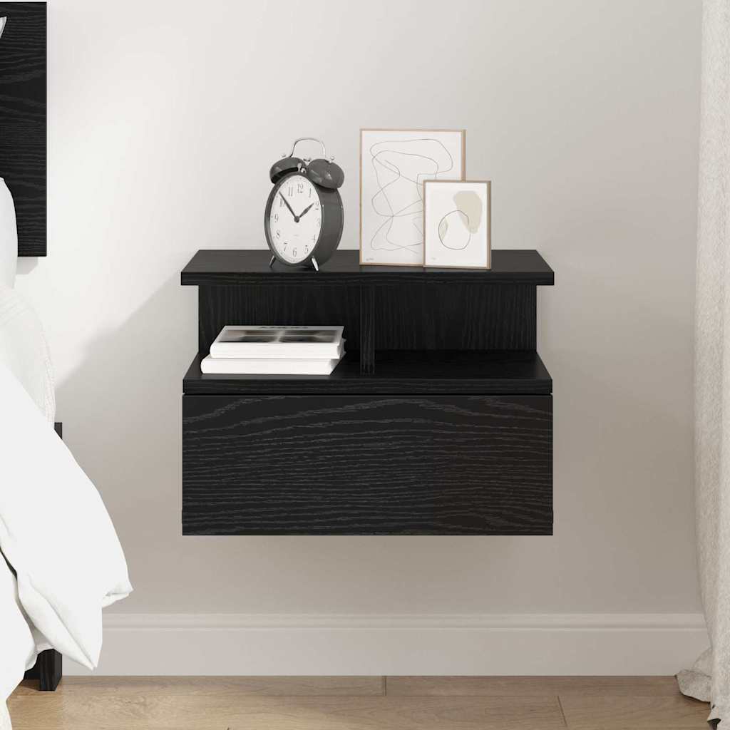 vidaXL Floating Nightstand Black Oak 40 x 31 x 28 cm Engineered Wood