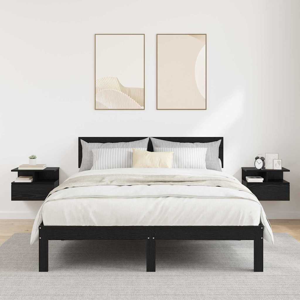 vidaXL Floating Nightstand with Drawer 2 pcs Black Oak 40 x 31 x 28 cm