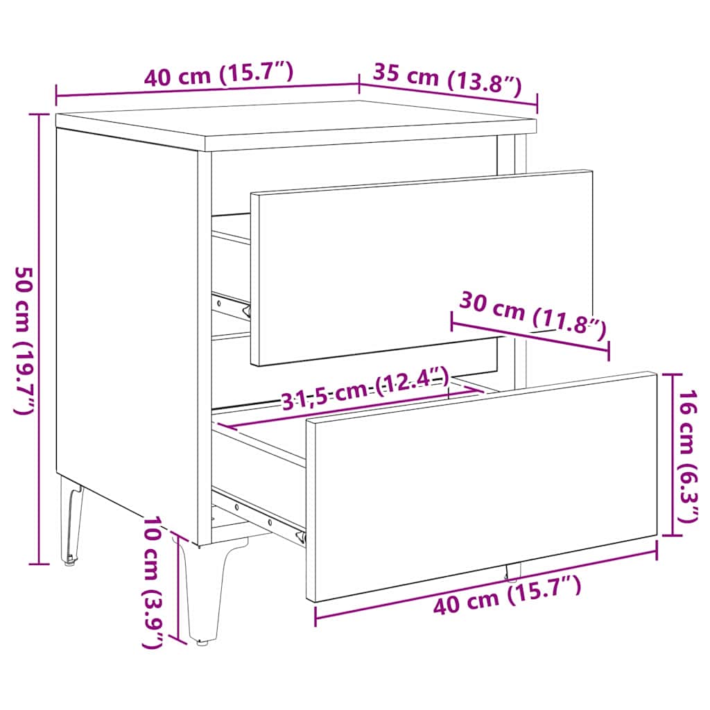 vidaXL Bedside Cabinet 2 pcs Artisan Oak 40 x 35 x 50 cm