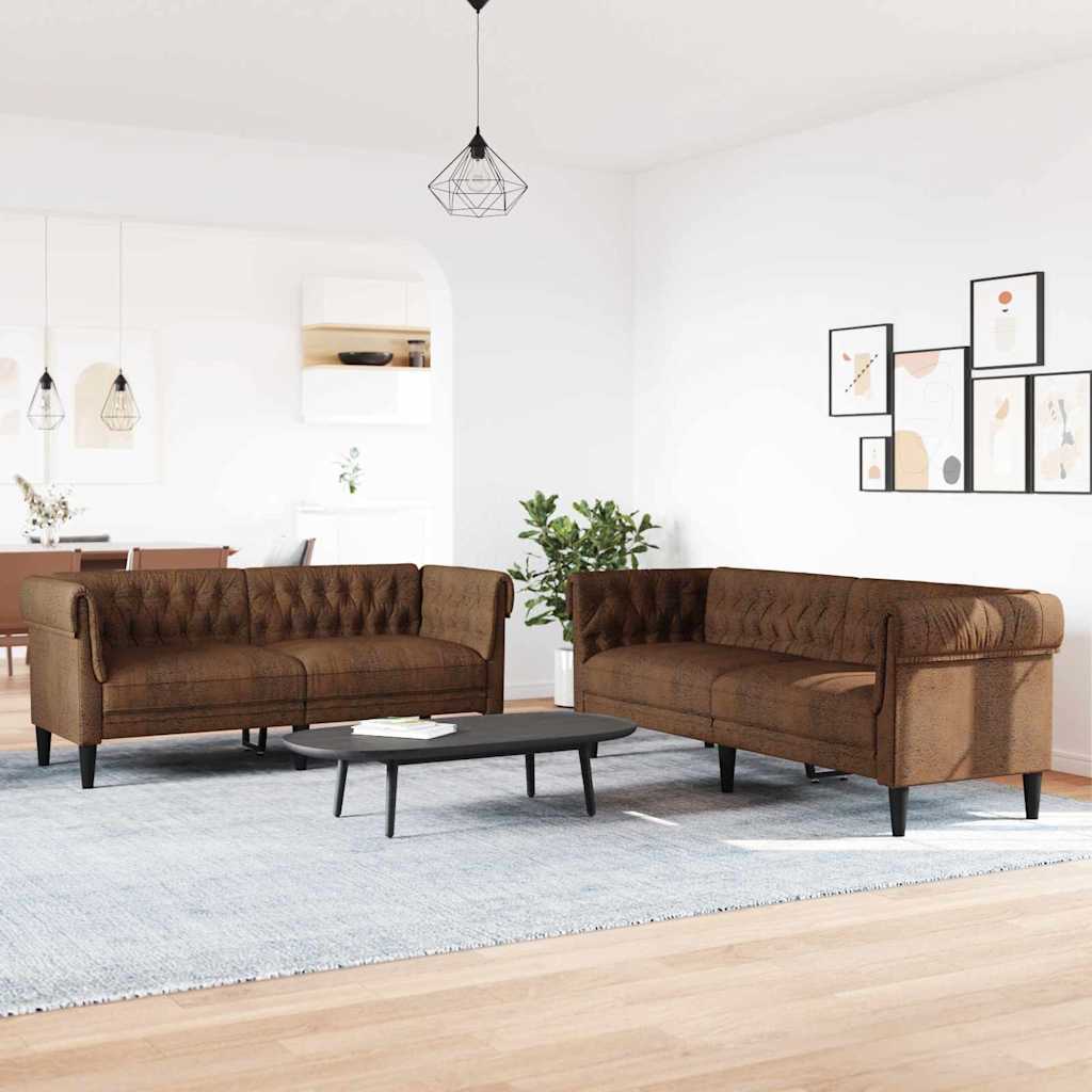 vidaXL Living Room Couch 2 pcs Brown Fabric
