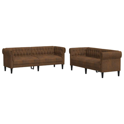 vidaXL Living Room Couch 2 pcs Brown Fabric