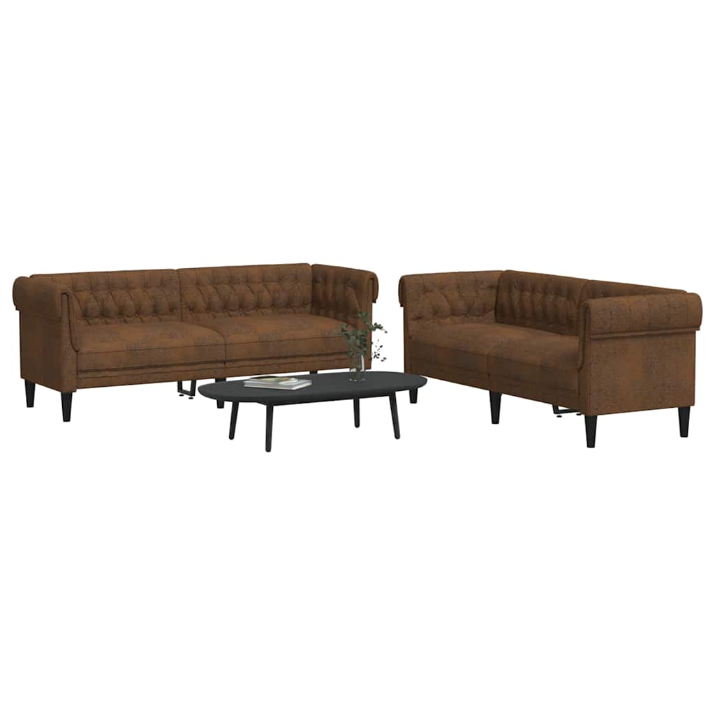 vidaXL Living Room Couch 2 pcs Brown Fabric