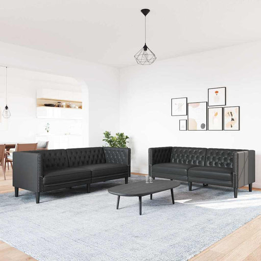 vidaXL Living Room Couch 2 pcs Black Faux Leather