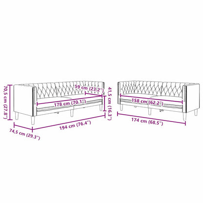 vidaXL Living Room Couch 2 pcs Black 194 x 74.5 x 70.5 cm Faux Leather