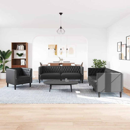 vidaXL Living Room Couch 3 pcs Black Faux Leather