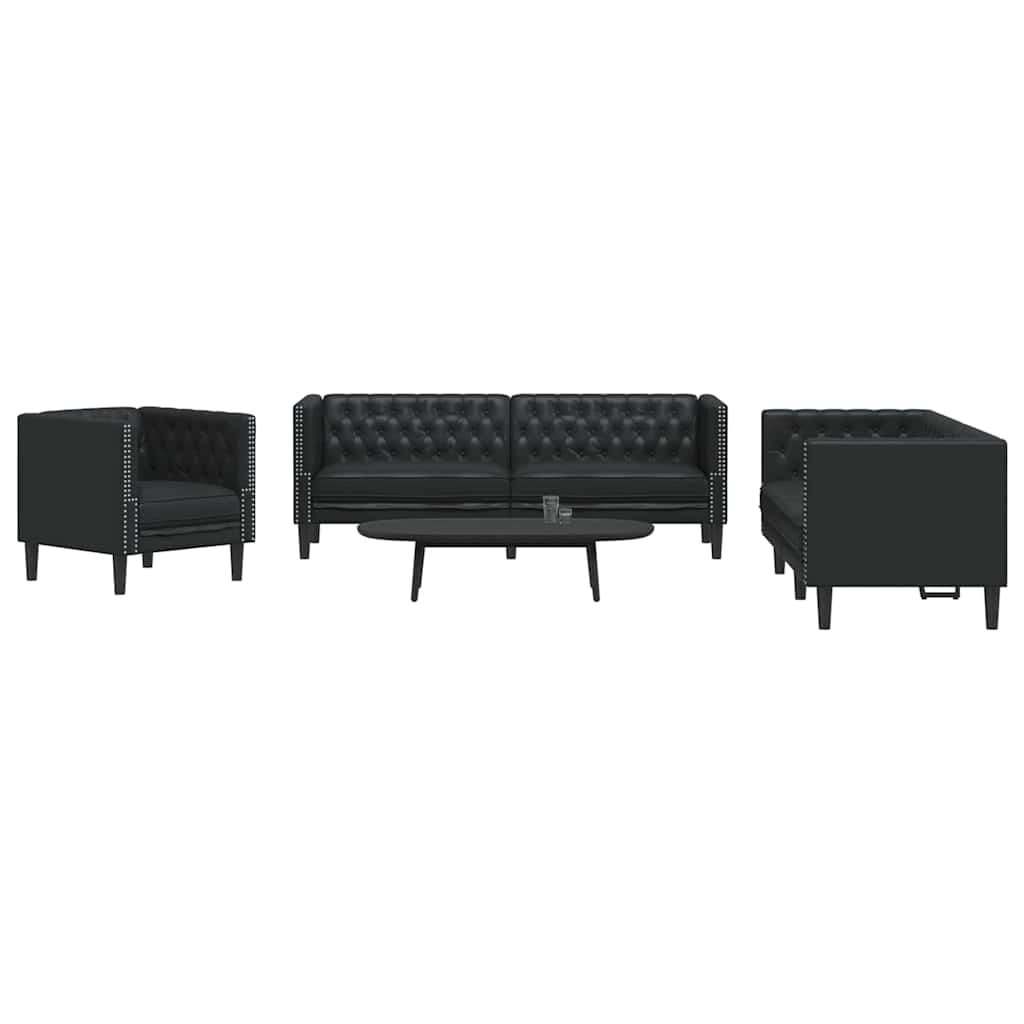 vidaXL Living Room Couch 3 pcs Black Faux Leather