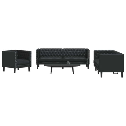 vidaXL Living Room Couch 3 pcs Black Faux Leather