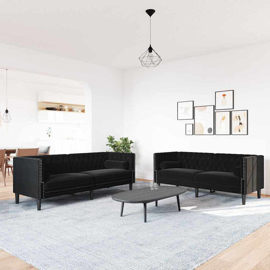 vidaXL Living Room Couch 2 pcs Black Velvet