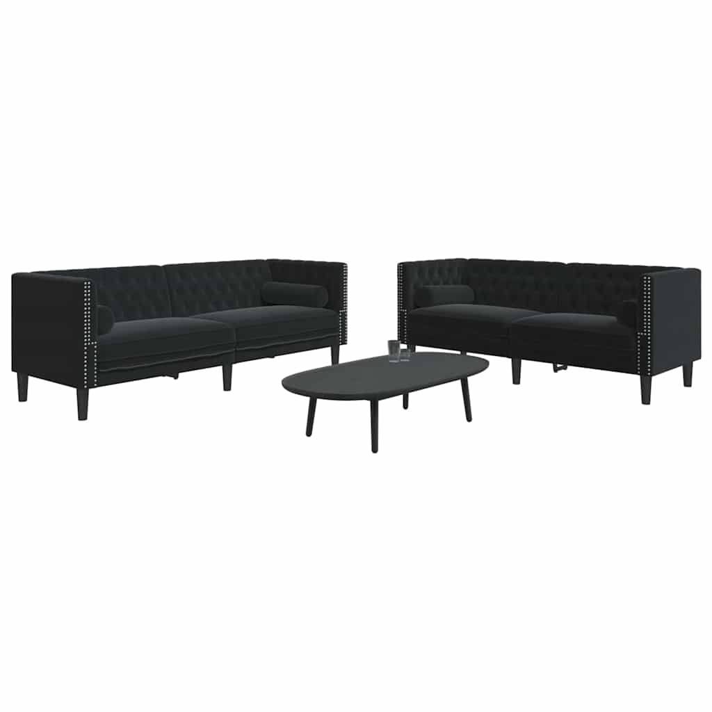 vidaXL Living Room Couch 2 pcs Black 194 x 74.5 x 70.5 cm Velvet