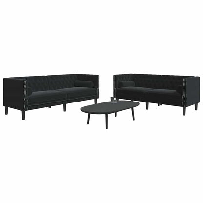 vidaXL Living Room Couch 2 pcs Black 194 x 74.5 x 70.5 cm Velvet