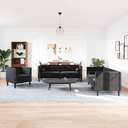 vidaXL Living Room Couch 3 pcs Black 194 x 74.5 x 70.5 cm Velvet