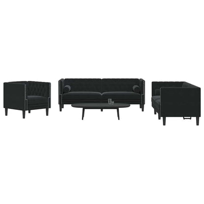 vidaXL Living Room Couch 3 pcs Black 194 x 74.5 x 70.5 cm Velvet