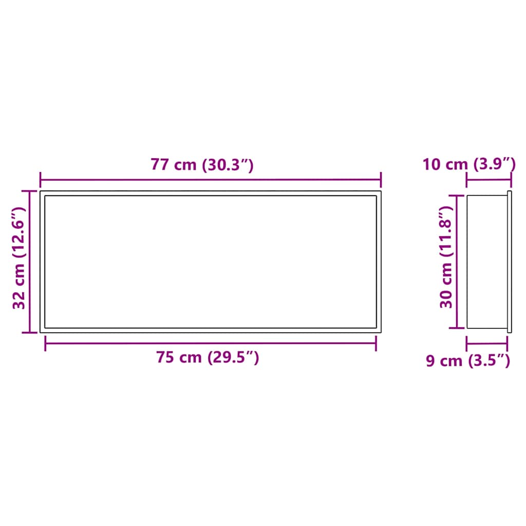 vidaXL Shower Niche Black 75 x 30 x 9.5 cm Stainless Steel