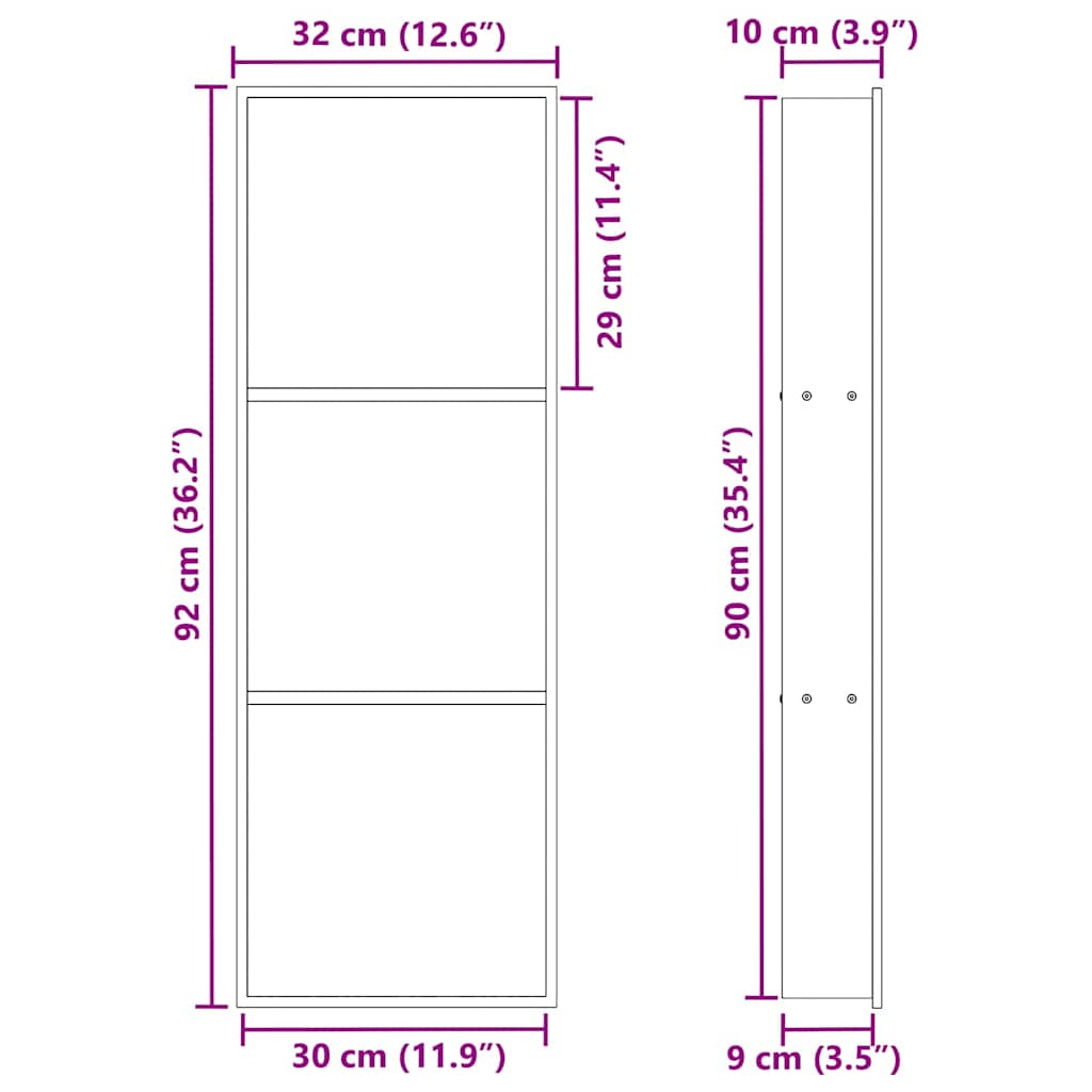vidaXL Shower Niche Black 92 x 32 x 10 cm Stainless Steel