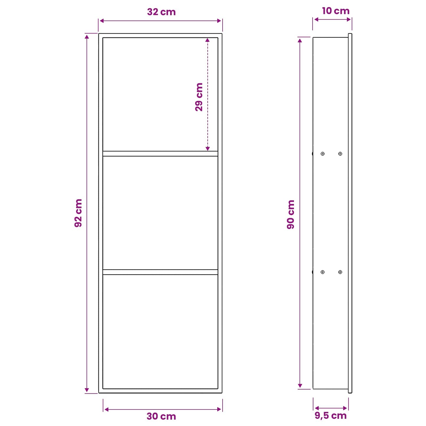 vidaXL Shower Niche Black 92 x 32 x 10 cm Stainless Steel
