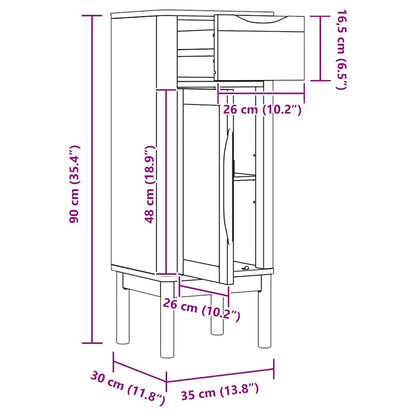 vidaXL Bathroom Cabinet with Drawer FLORO Wax Brown 35 x 30 x 90 cm