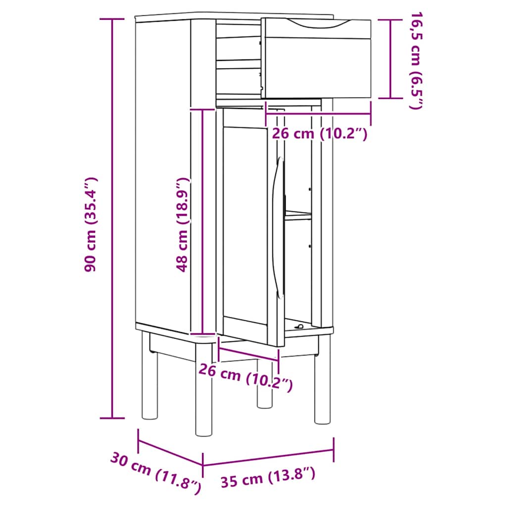 vidaXL Bathroom Cabinet FLORO White 35 x 30 x 90 cm Solid Pine Wood