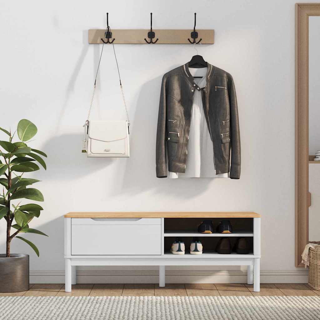 vidaXL Hallway Bench FLORO White 115 x 40 x 45 cm Solid Pine Wood