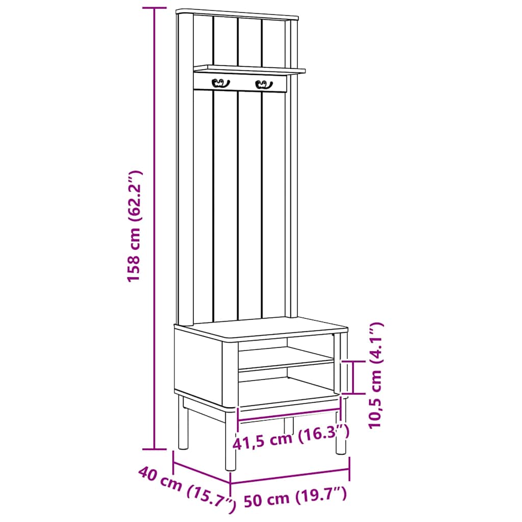 vidaXL Hallway Cabinet FLORO White 50 x 40 x 158 cm Solid Pine Wood