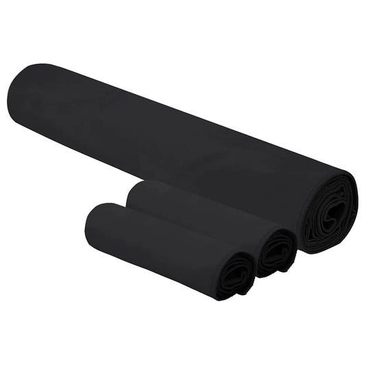 vidaXL Sports Towel Set 3 pcs Black Polyester and Polyamide