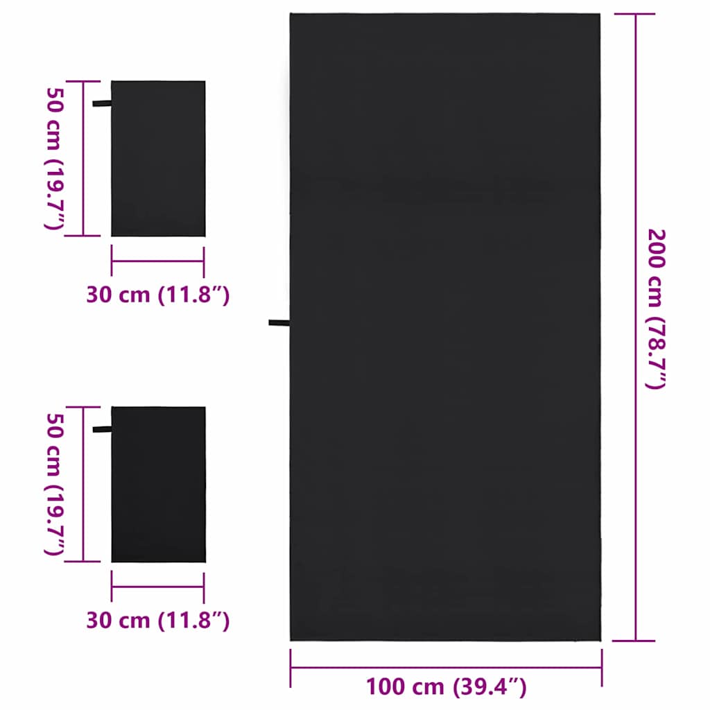 vidaXL Sports Towel Set 3 pcs Black Polyester and Polyamide