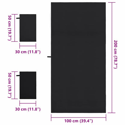 vidaXL Sports Towel Set 3 pcs Black Polyester and Polyamide
