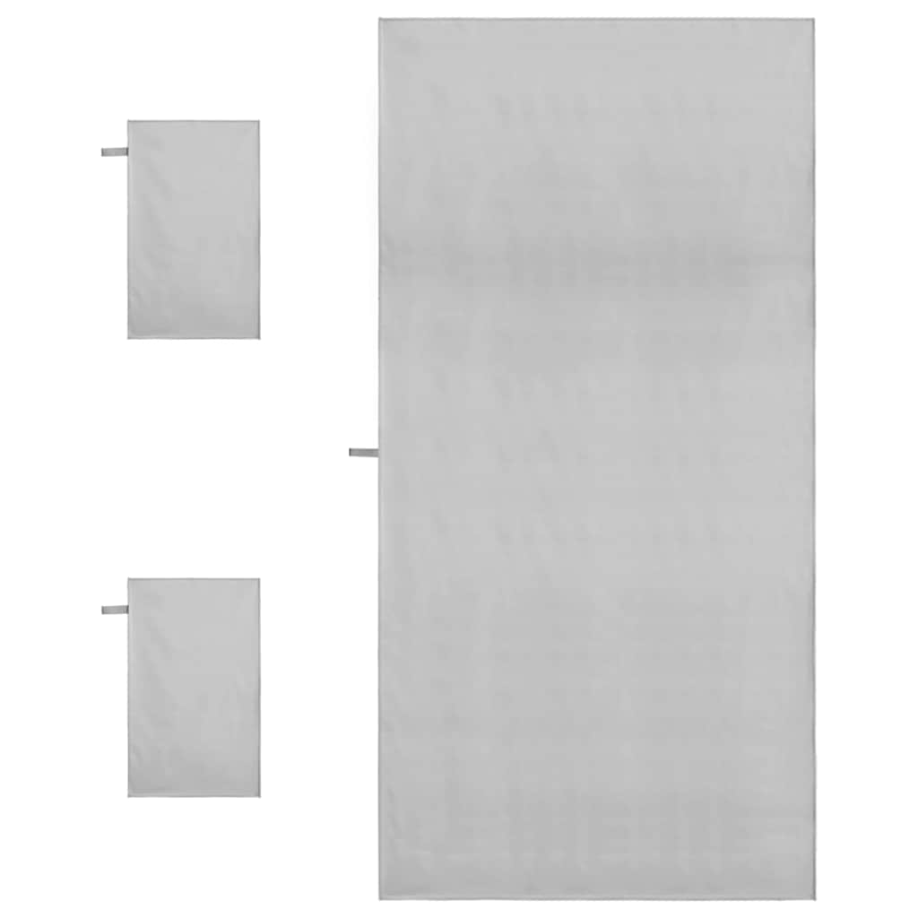vidaXL Sports Towel Set 3 pcs Grey Polyester and Polyamide