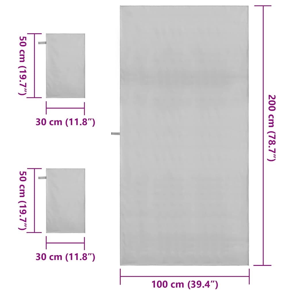 vidaXL Sports Towel Set 3 pcs Grey Polyester and Polyamide