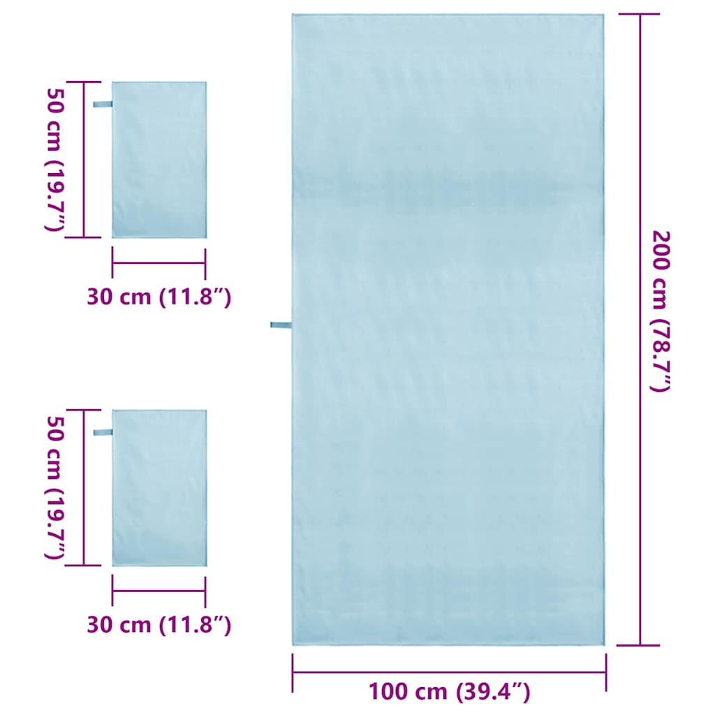 vidaXL Sports Towel Set 3 pcs Blue Polyester and Polyamide