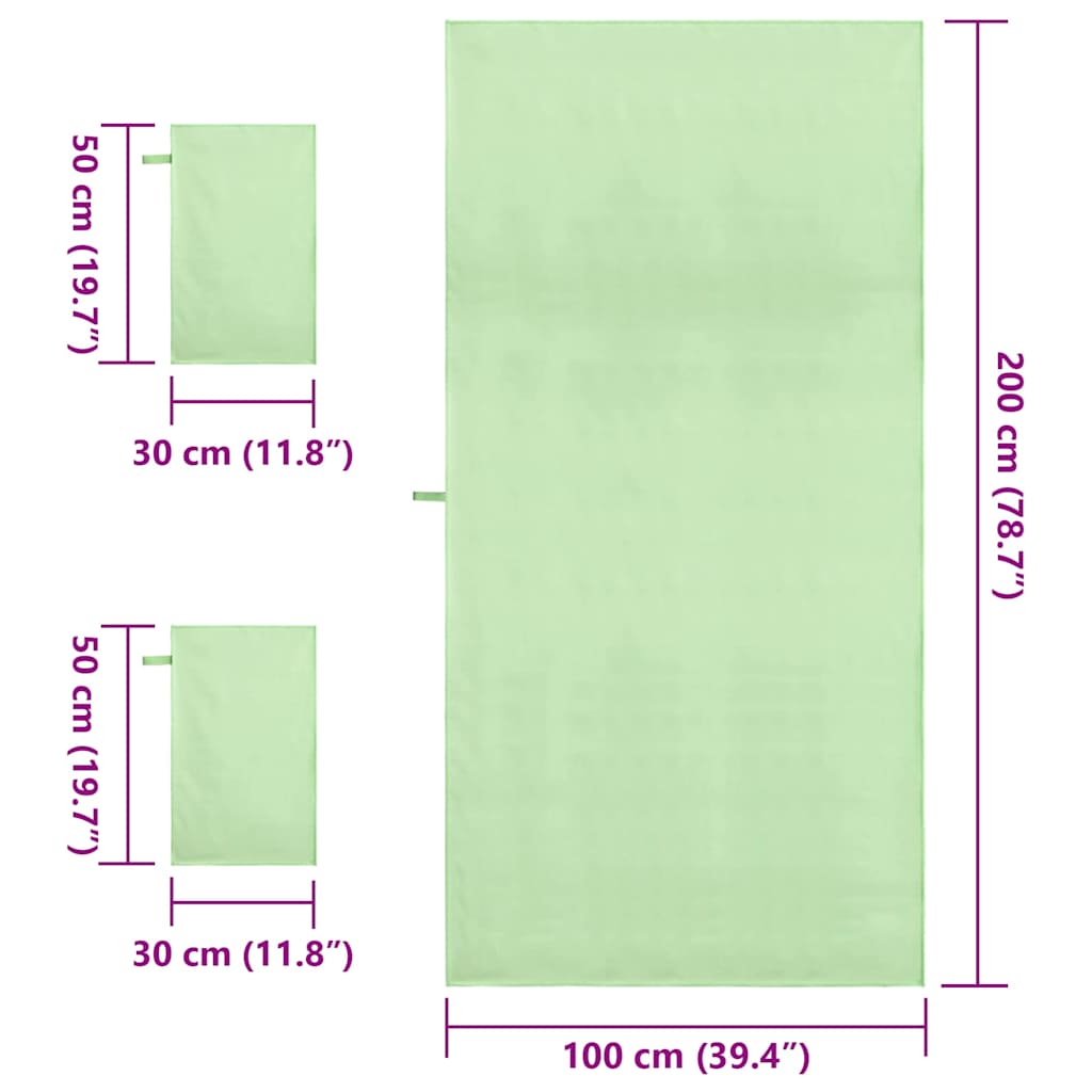 vidaXL Sports Towel Set 3 pcs Green Polyester and Polyamide