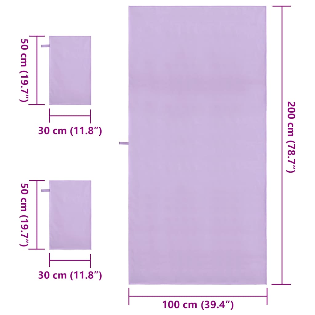 vidaXL Sports Towel Set 3 pcs Purple Polyester and Polyamide