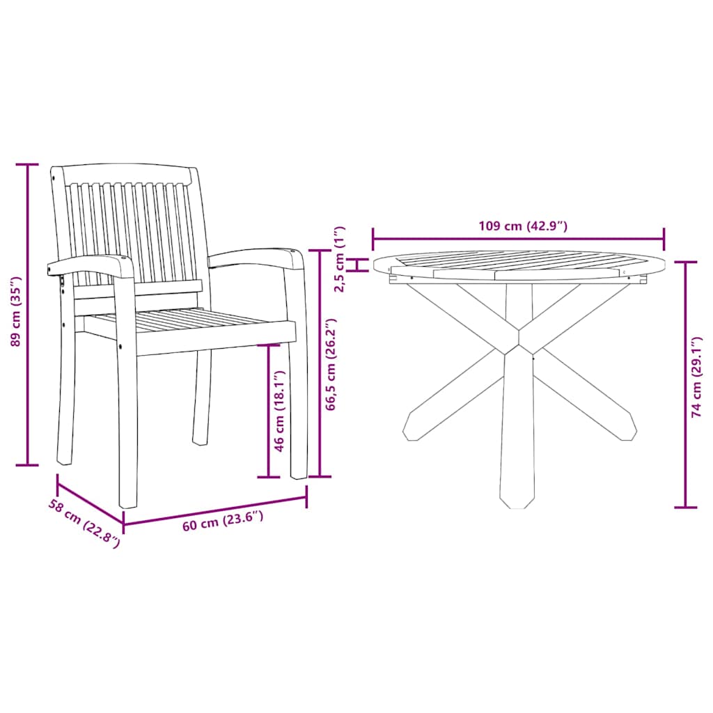vidaXL Garden Dining Set 5 pcs Natural Solid Acacia Wood