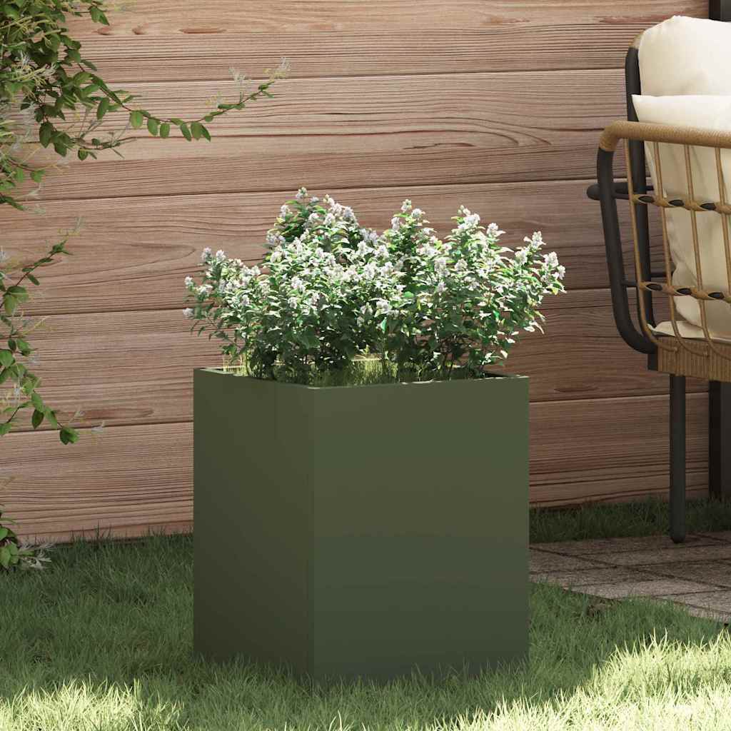 vidaXL Garden Planter Olive Green 32 x 32 x 40 cm Cold-rolled Steel
