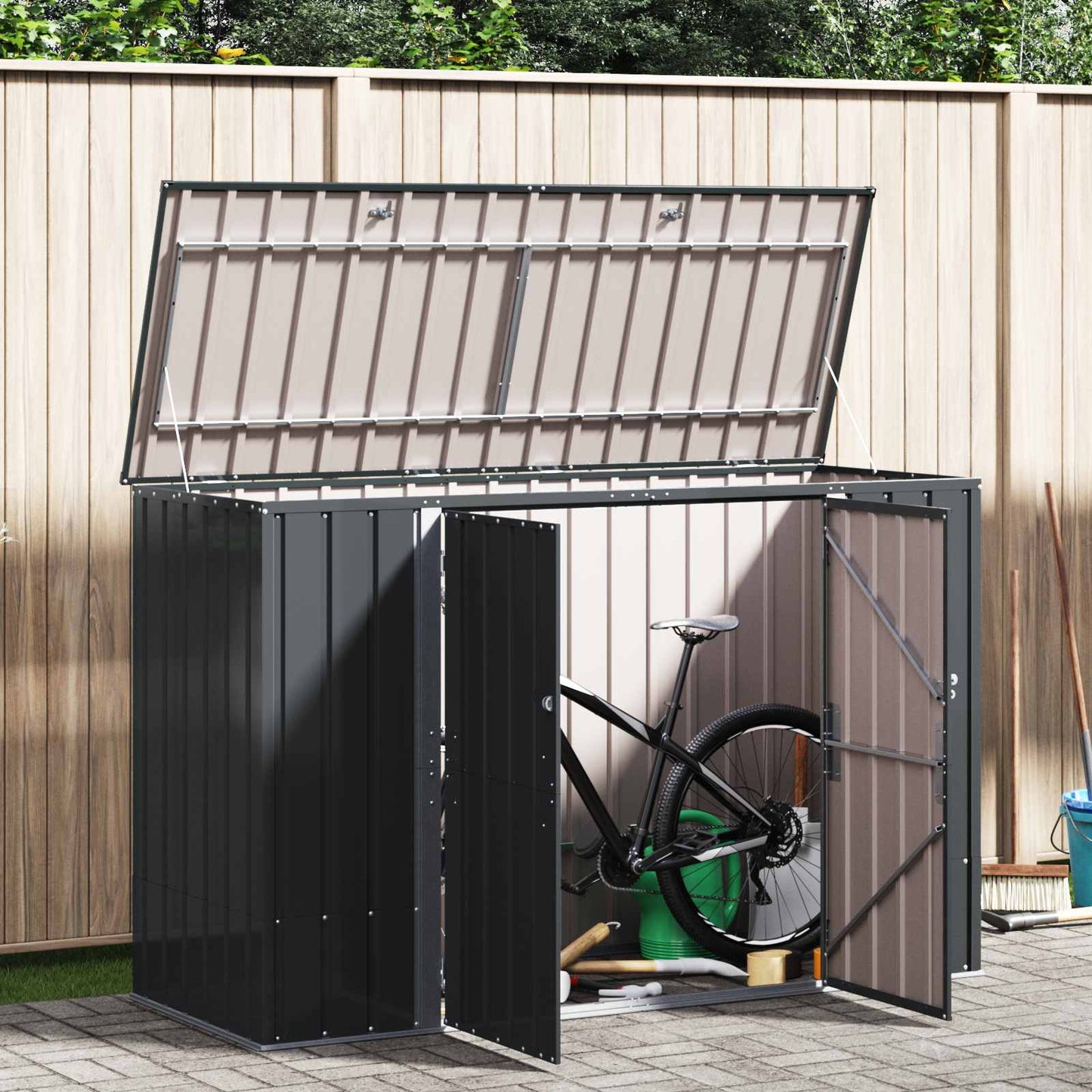 vidaXL Garden Storage Box Black 214 x 82 x 132 cm Steel