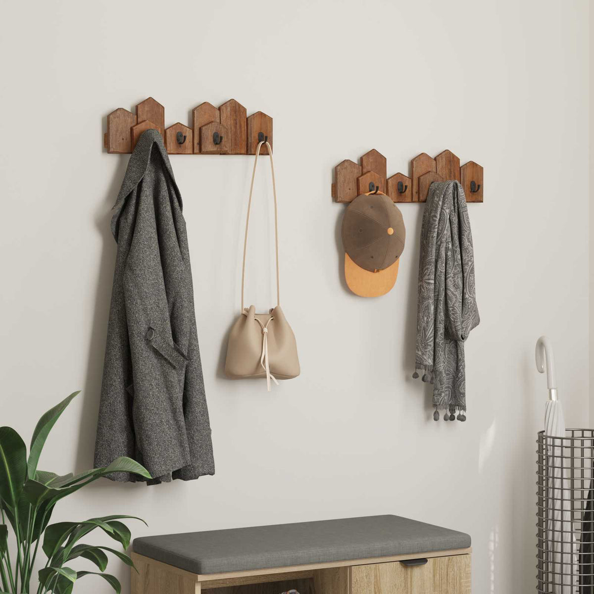 vidaXL Hanger Brown 48 x 8 x 15 cm Solid Mahogany Wood